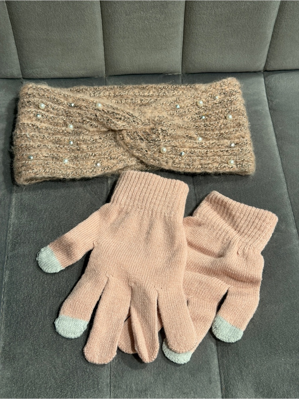 Primark Pink Knit Headband and Touchscreen Gloves Set